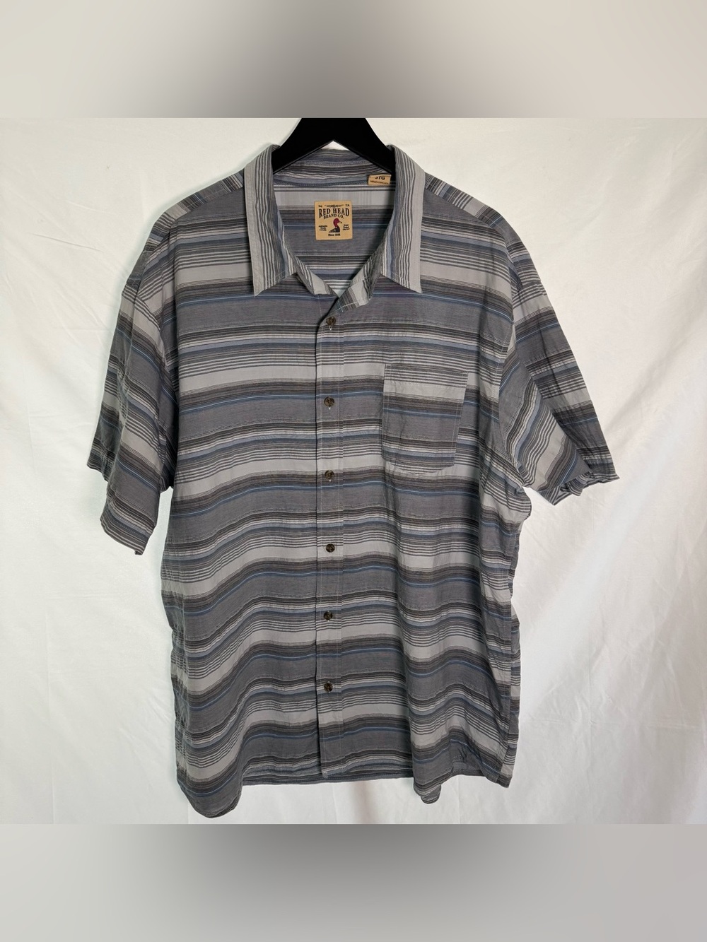 Red Head Brand Co. Men's 3XL Short Sleeve Button Down Striped Shirt Blue Gray
